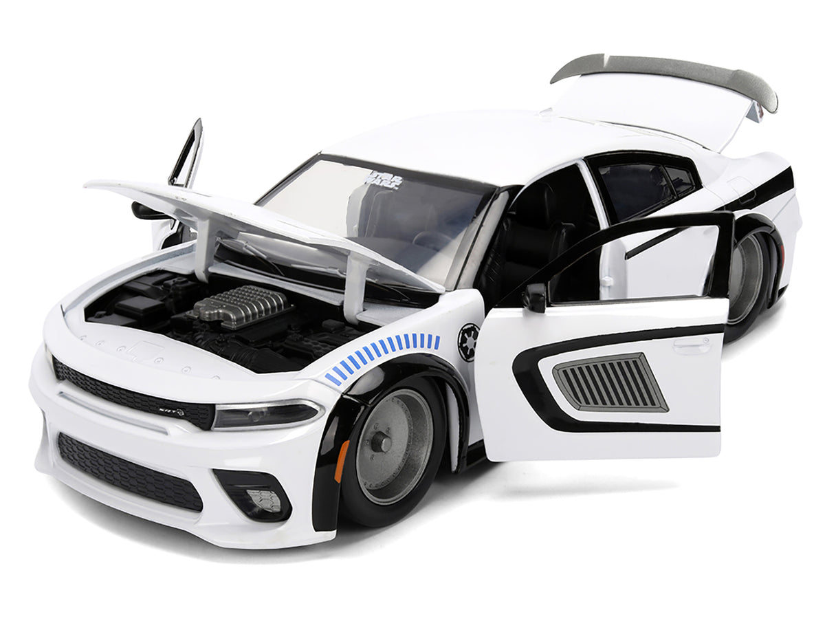 2021 Dodge Charger SRT Hellcat White with Graphics and Stormtrooper Figure "Star Wars" Franchise "Hollywood Rides" Series 1/24 Diecast Model Car