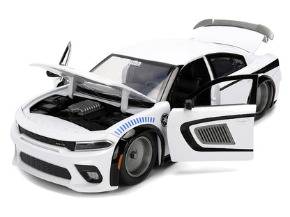 2021 Dodge Charger SRT Hellcat White with Graphics and Stormtrooper Figure "Star Wars" Franchise "Hollywood Rides" Series 1/24 Diecast Model Car