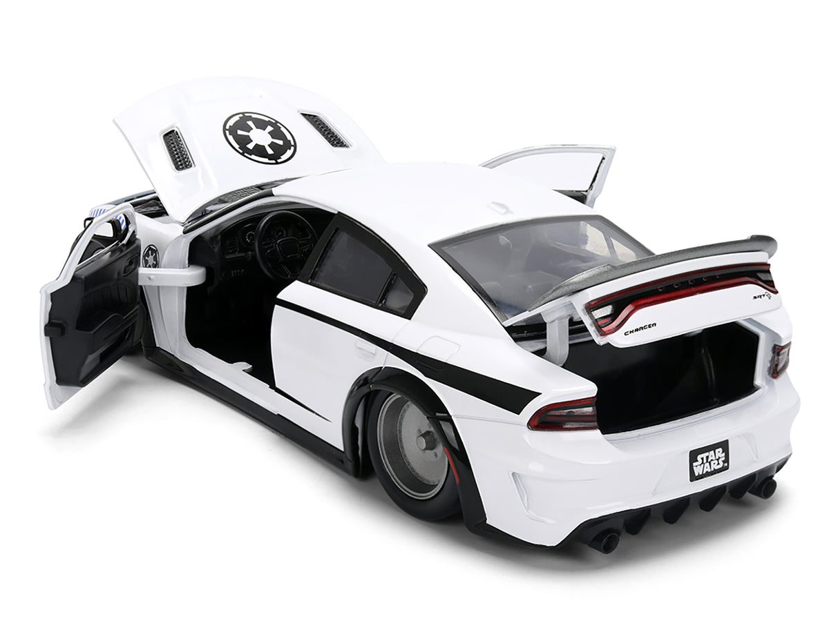 2021 Dodge Charger SRT Hellcat White with Graphics and Stormtrooper Figure "Star Wars" Franchise "Hollywood Rides" Series 1/24 Diecast Model Car