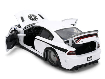 2021 Dodge Charger SRT Hellcat White with Graphics and Stormtrooper Figure "Star Wars" Franchise "Hollywood Rides" Series 1/24 Diecast Model Car