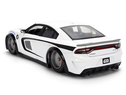 2021 Dodge Charger SRT Hellcat White with Graphics and Stormtrooper Figure "Star Wars" Franchise "Hollywood Rides" Series 1/24 Diecast Model Car