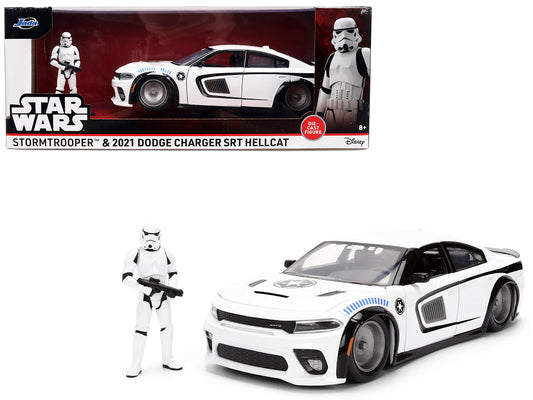 2021 Dodge Charger SRT Hellcat White with Graphics and Stormtrooper Figure "Star Wars" Franchise "Hollywood Rides" Series 1/24 Diecast Model Car