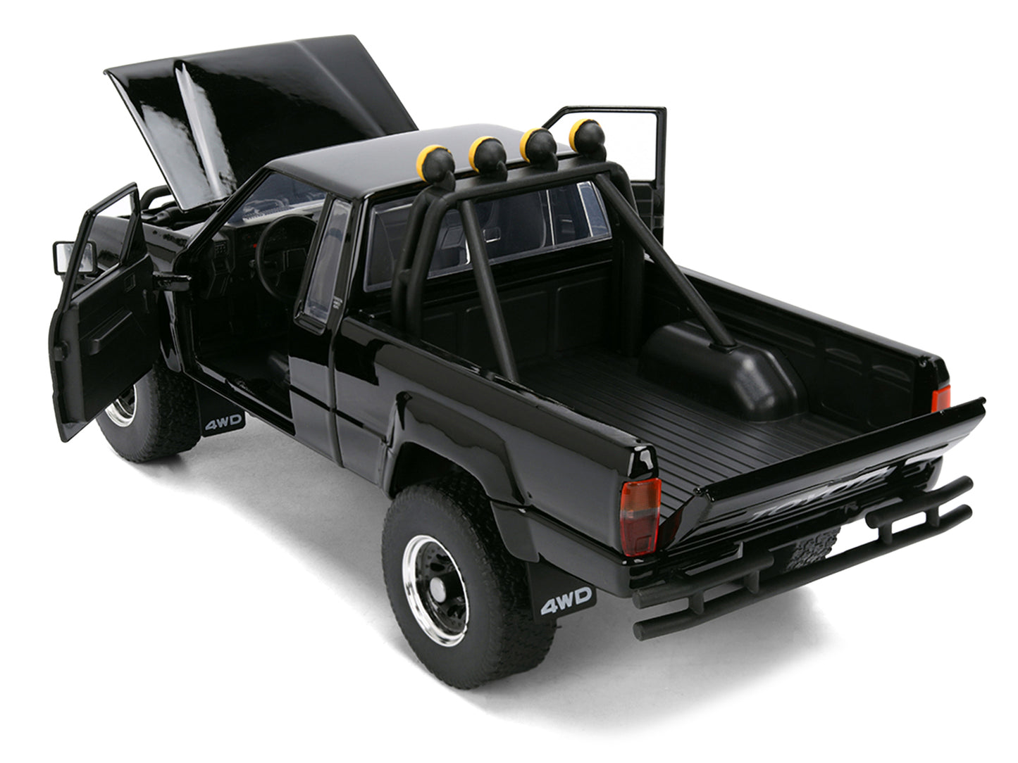 1985 Toyota SR5 Pickup Truck Black with Marty's Skateboard "Back to the Future" (1985) Movie "Hollywood Rides" Series 1/24 Diecast Model Car