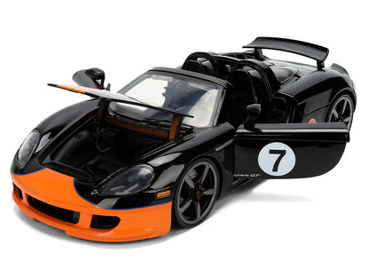 Porsche Carrera GT Convertible #7 "Gulf Oil" Black with Orange Graphics "Hyper-Spec" Series 1/24 Diecast Model Car