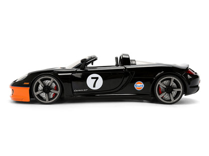 Porsche Carrera GT Convertible #7 "Gulf Oil" Black with Orange Graphics "Hyper-Spec" Series 1/24 Diecast Model Car