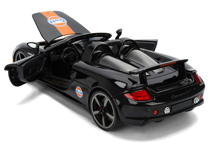 Porsche Carrera GT Convertible #7 "Gulf Oil" Black with Orange Graphics "Hyper-Spec" Series 1/24 Diecast Model Car