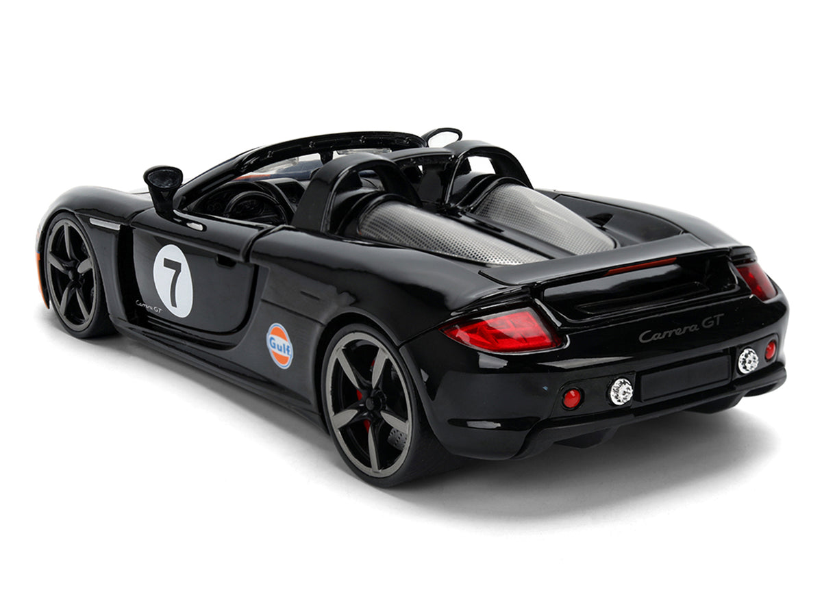 Porsche Carrera GT Convertible #7 "Gulf Oil" Black with Orange Graphics "Hyper-Spec" Series 1/24 Diecast Model Car