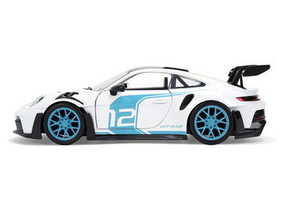 Porsche 911 GT3 RS (992) #12 White with Blue Stripes and Carbon Top "Hyper-Spec" Series 1/24 Diecast Model Car