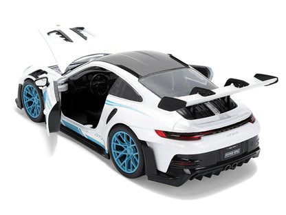 Porsche 911 GT3 RS (992) #12 White with Blue Stripes and Carbon Top "Hyper-Spec" Series 1/24 Diecast Model Car