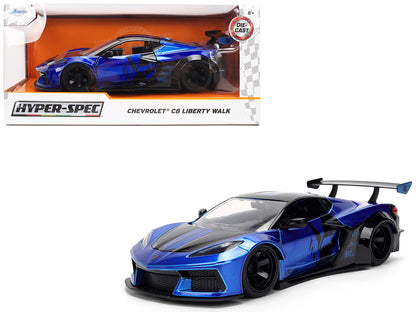 Chevrolet Corvette C8 "Liberty Walk" Candy Blue and Black "Hyper-Spec" Series 1/24 Diecast Model Car