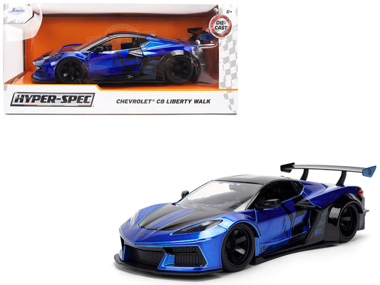 Chevrolet Corvette C8 "Liberty Walk" Candy Blue and Black "Hyper-Spec" Series 1/24 Diecast Model Car