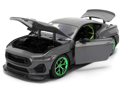 2024 Ford Mustang RTR Gray with Green Wheels "Bigtime Muscle" Series 1/24 Diecast Model Car