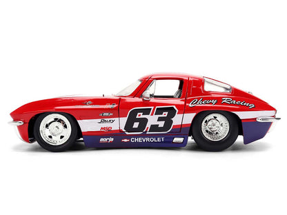 1963 Chevrolet Corvette Stingray #63 "Chevy Racing" Red with White and Blue Stripes "Bigtime Muscle" Series 1/24 Diecast Model Car