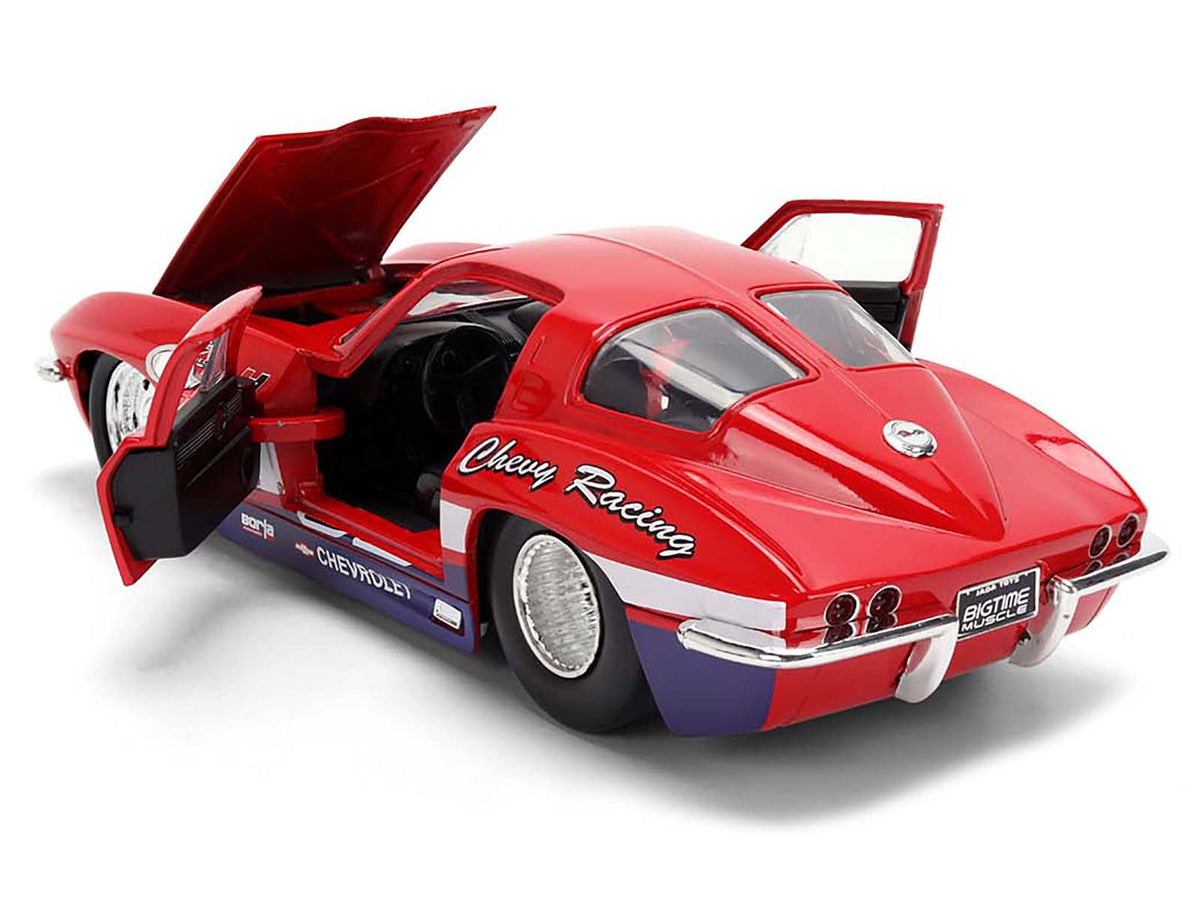 1963 Chevrolet Corvette Stingray #63 "Chevy Racing" Red with White and Blue Stripes "Bigtime Muscle" Series 1/24 Diecast Model Car