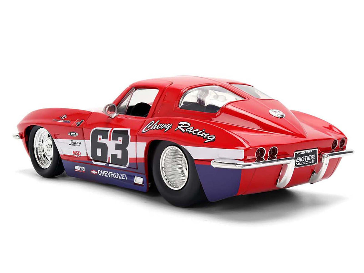 1963 Chevrolet Corvette Stingray #63 "Chevy Racing" Red with White and Blue Stripes "Bigtime Muscle" Series 1/24 Diecast Model Car