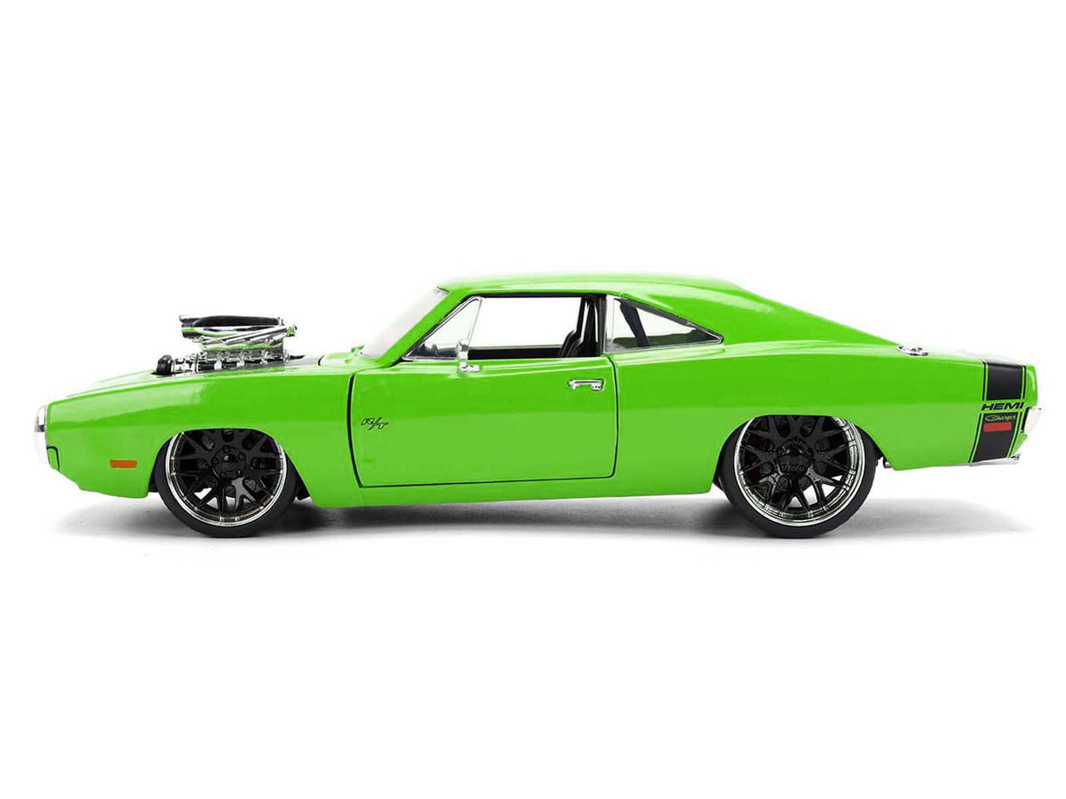 1970 Dodge Charger R/T Bright Green with Black Tail Stripe "Bigtime Muscle" Series 1/24 Diecast Model Car