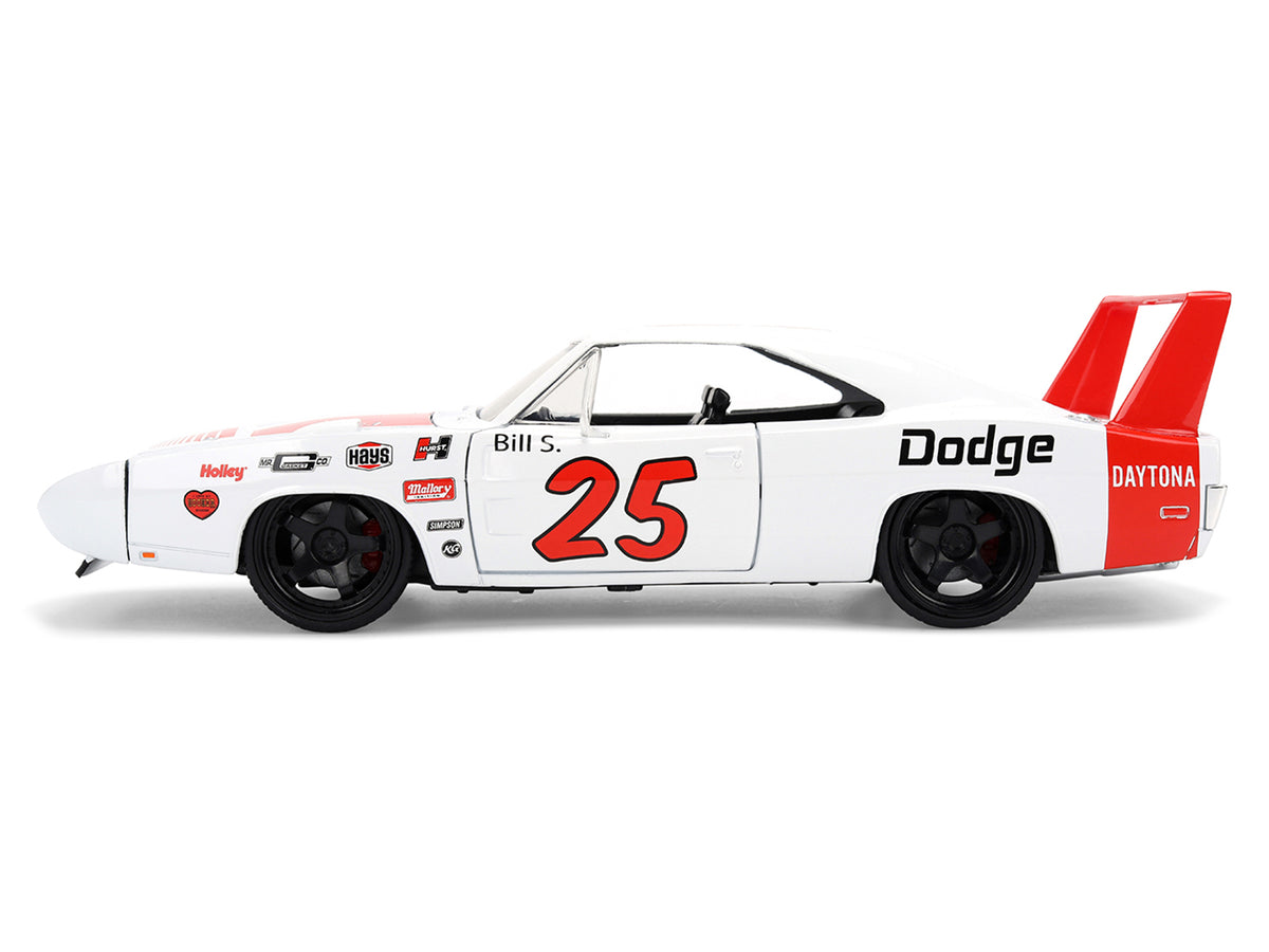 1969 Dodge Charger Daytona #25 White with Red Stripes "Bigtime Muscle" Series 1/24 Diecast Model Car
