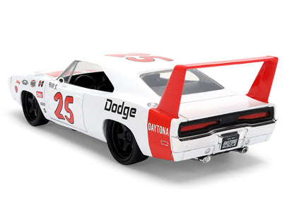 1969 Dodge Charger Daytona #25 White with Red Stripes "Bigtime Muscle" Series 1/24 Diecast Model Car