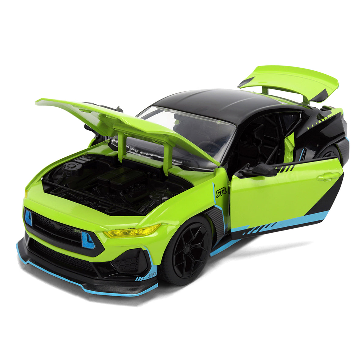 2026 Ford Mustang RTR Spec 5-D Lime Green with Black Top and Graphics "Hyper-Spec" Series 1/24 Diecast Model Car