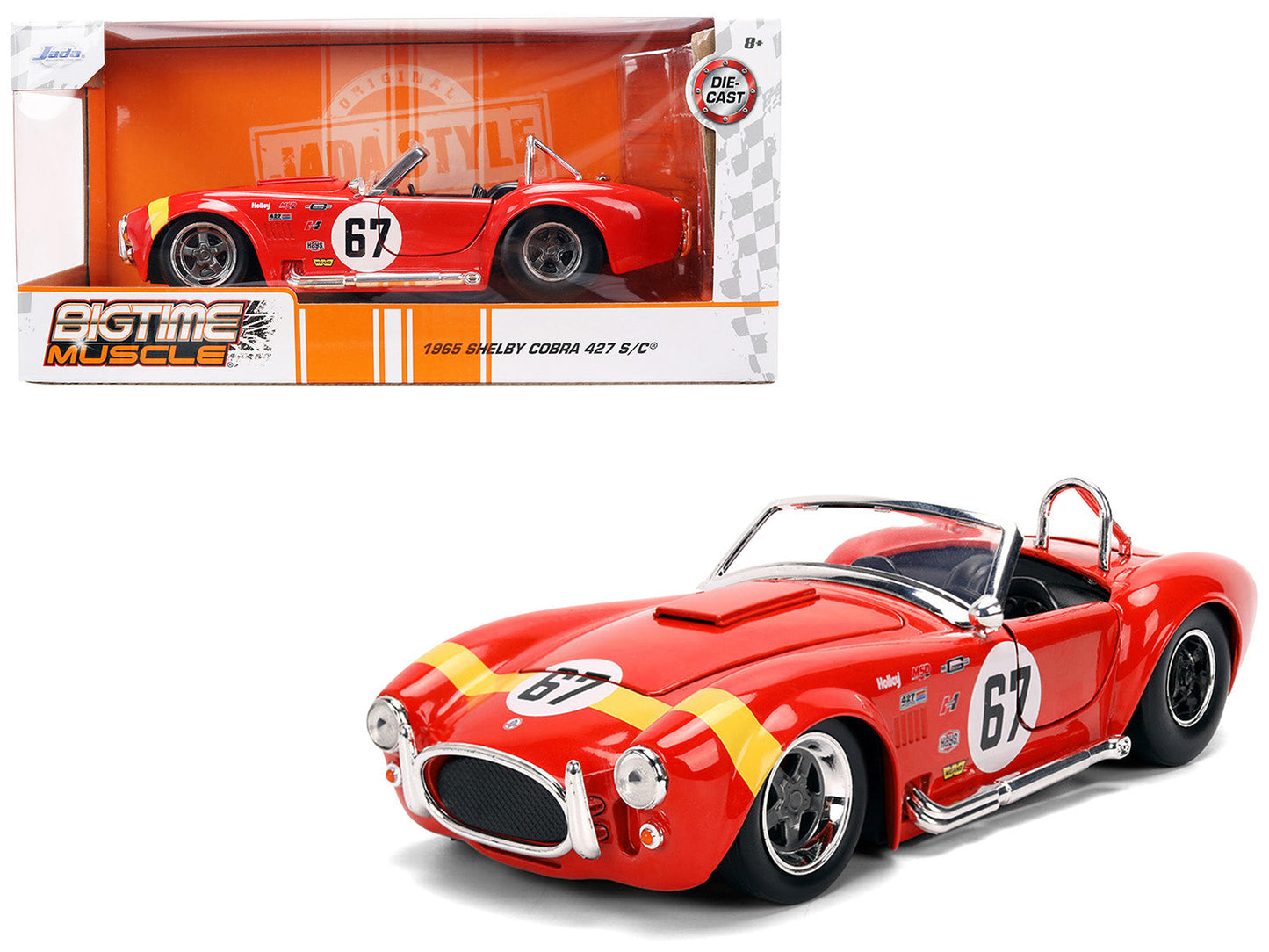 1965 Shelby Cobra 427 S/C #67 Red with Yellow Stripe "Bigtime Muscle" Series 1/24 Diecast Model Car