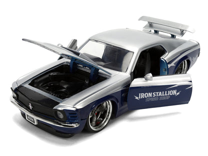 1970 Ford Mustang Boss 429 "Iron Stallion Speed Shop" Silver and Dark Blue Metallic "Bigtime Muscle" Series 1/24 Diecast Model Car