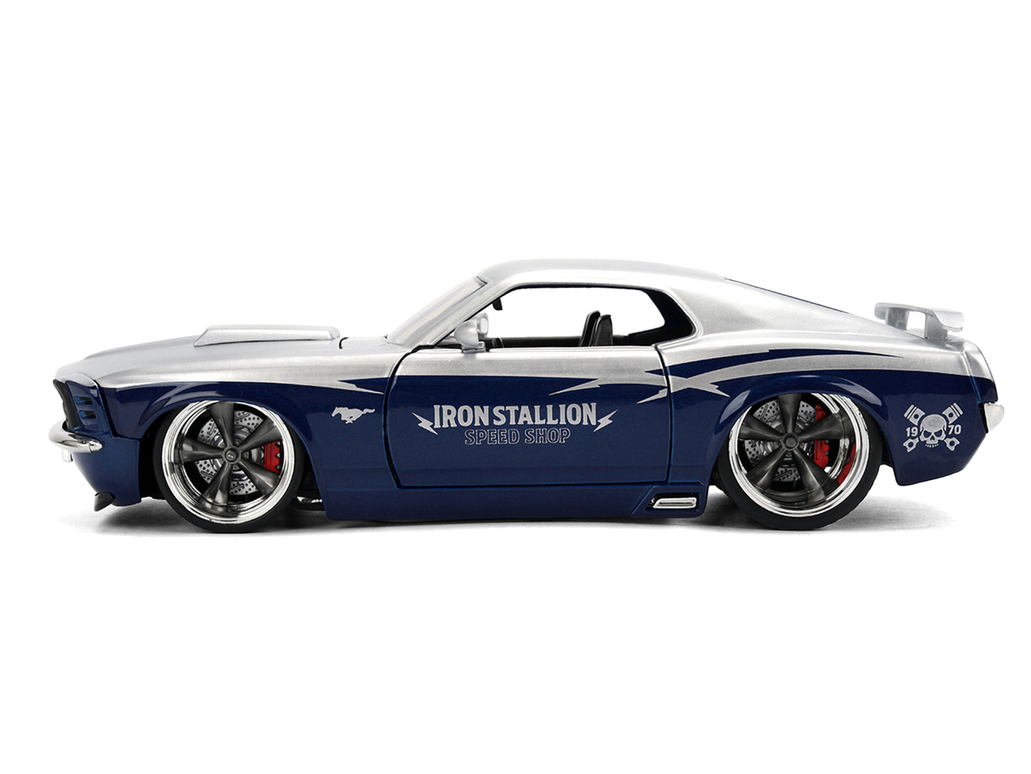 1970 Ford Mustang Boss 429 "Iron Stallion Speed Shop" Silver and Dark Blue Metallic "Bigtime Muscle" Series 1/24 Diecast Model Car