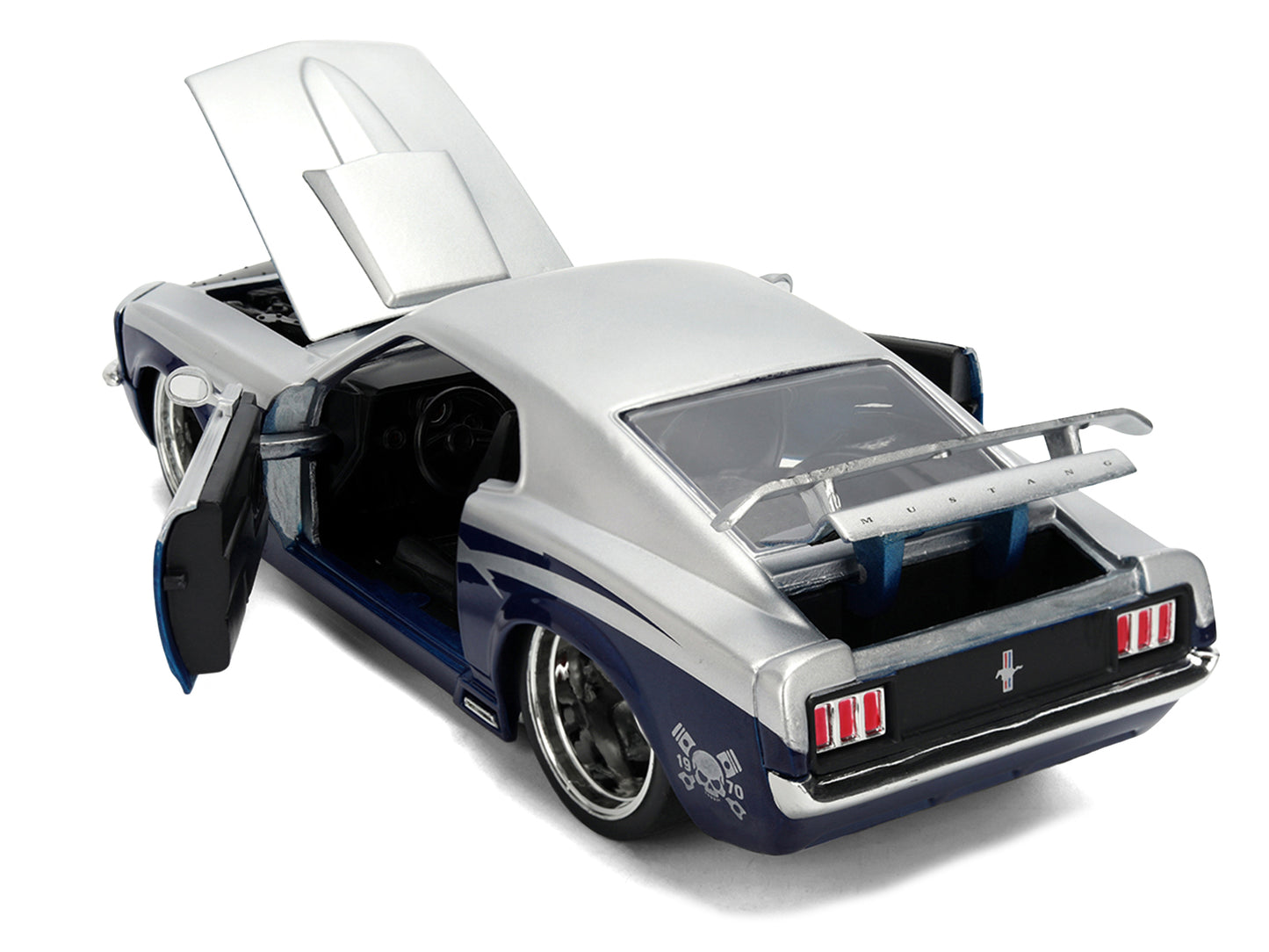 1970 Ford Mustang Boss 429 "Iron Stallion Speed Shop" Silver and Dark Blue Metallic "Bigtime Muscle" Series 1/24 Diecast Model Car