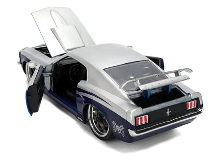 1970 Ford Mustang Boss 429 "Iron Stallion Speed Shop" Silver and Dark Blue Metallic "Bigtime Muscle" Series 1/24 Diecast Model Car