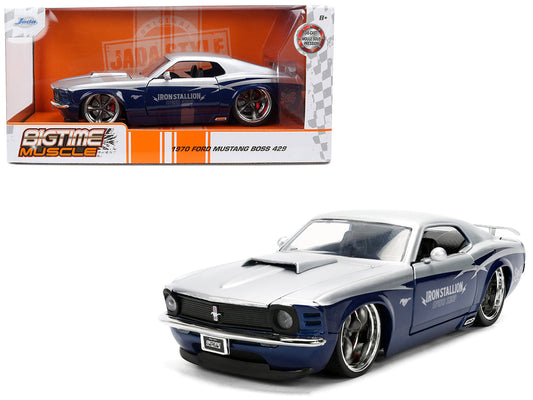 1970 Ford Mustang Boss 429 "Iron Stallion Speed Shop" Silver and Dark Blue Metallic "Bigtime Muscle" Series 1/24 Diecast Model Car