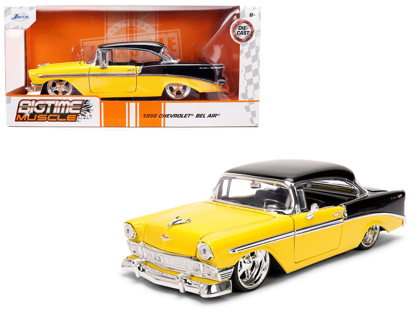 1956 Chevrolet Bel Air Yellow and Black "Bigtime Muscle" Series 1/24 Diecast Model Car