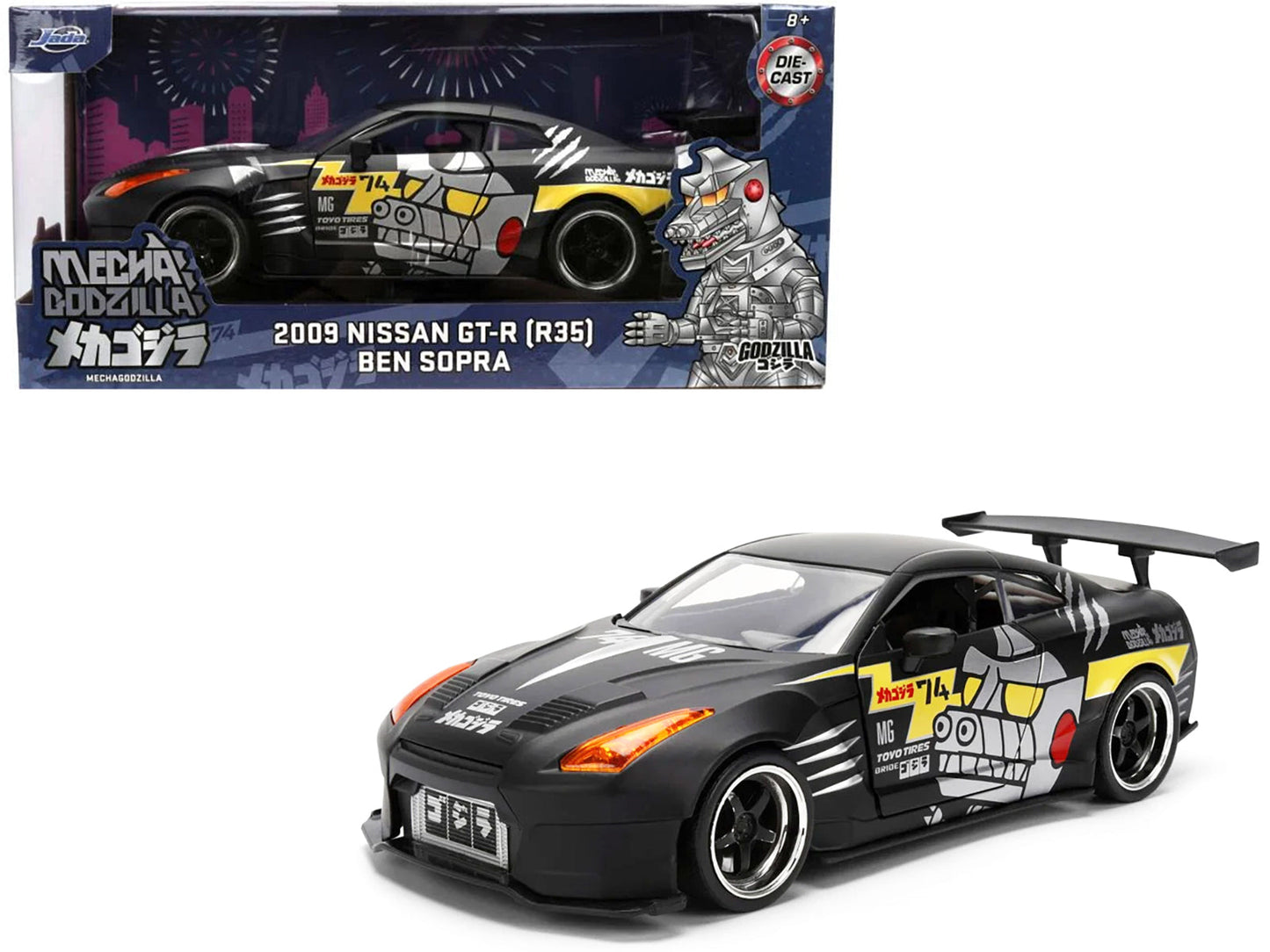 2009 Nissan GT-R (R35) Ben Sopra Matt Black with "Mechagodzilla" Graphics "Hollywood Rides" Series 1/24 Diecast Model Car
