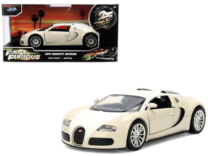 2011 Bugatti Veyron White and Tan "Furious 7" (2015) Movie "25 Years of Fast & Furious" Series 1/32 Diecast Model Car