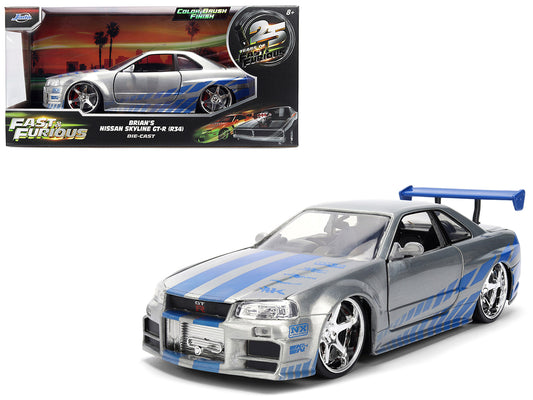 Brian's Nissan Skyline GT-R (R34) RHD (Right Hand Drive) Brush Finish  "2 Fast 2 Furious" (2003) Movie 25 Years of Fast & Furious Anniversary 1/24