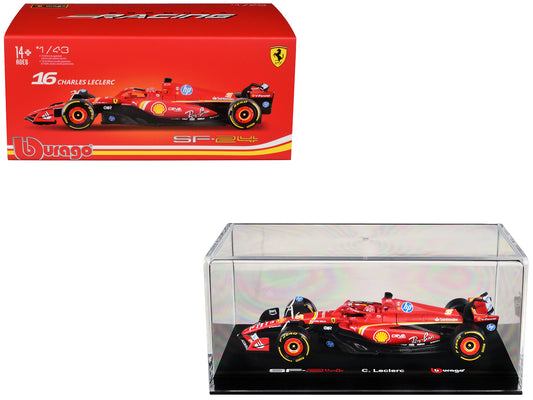 Ferrari SF-24 #16 Charles Leclerc "Formula One F1 World Championship" (2024) with Display Case "Formula Racing" Series 1/43 Diecast Model Car