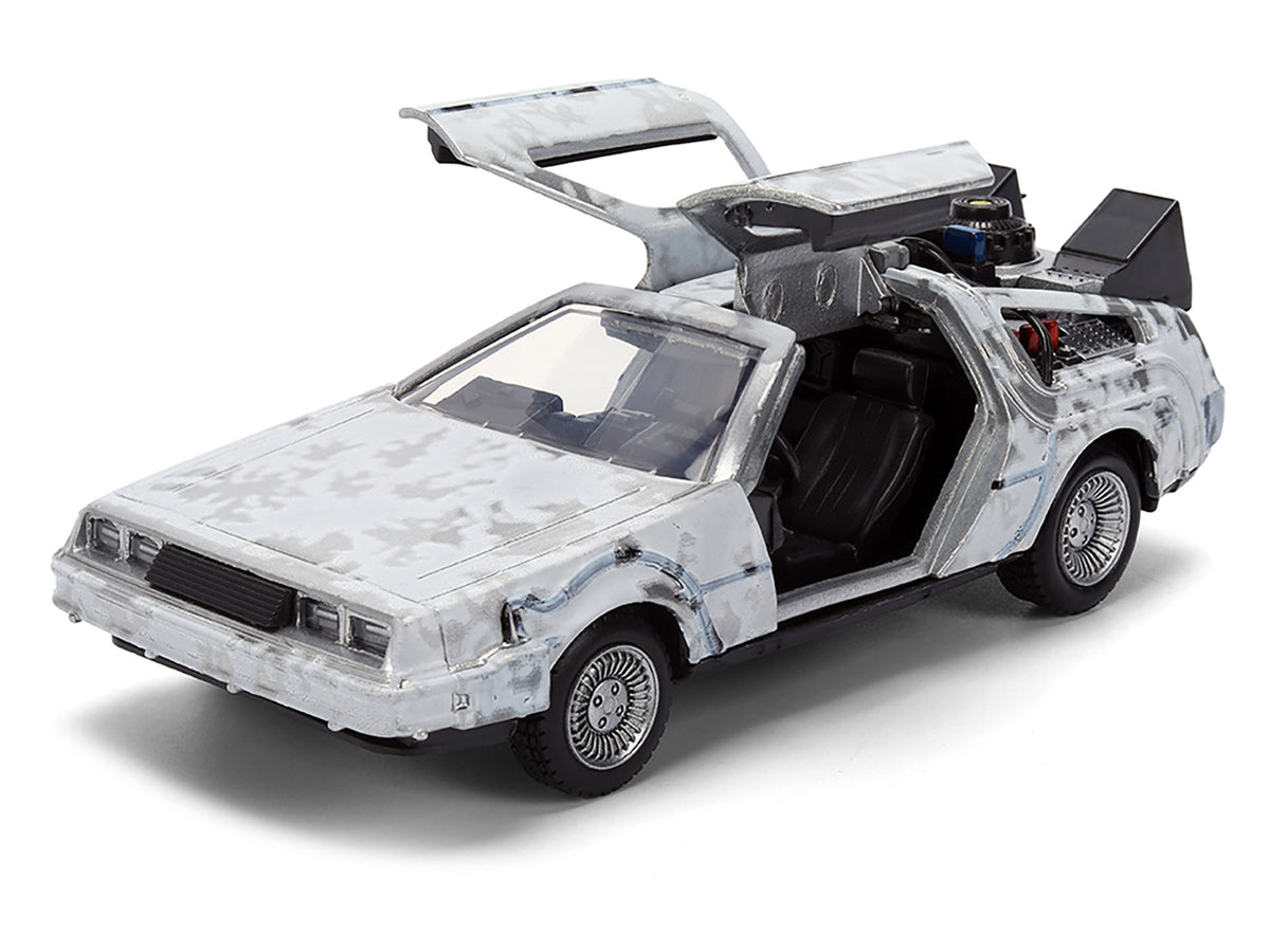 DMC DeLorean Time Machine Brushed Metal (Frost Version) "Back to the Future" (1985) Movie "40th Anniversary" Special Packaging "Hollywood Rides" Series 1/32 Diecast Model Car