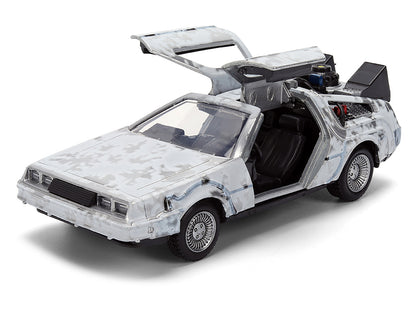 DMC DeLorean Time Machine Brushed Metal (Frost Version) "Back to the Future" (1985) Movie "40th Anniversary" Special Packaging "Hollywood Rides" Series 1/32 Diecast Model Car
