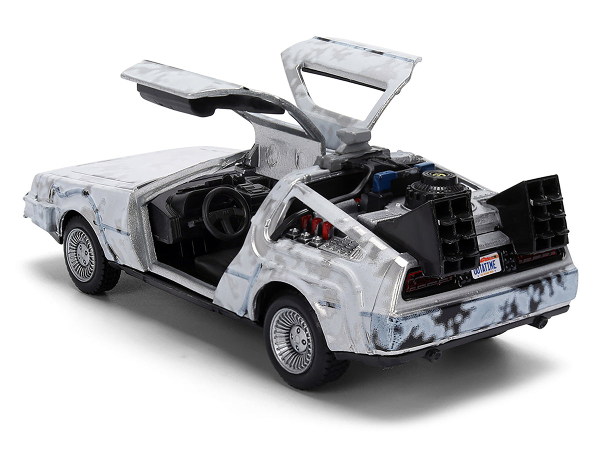 DMC DeLorean Time Machine Brushed Metal (Frost Version) "Back to the Future" (1985) Movie "40th Anniversary" Special Packaging "Hollywood Rides" Series 1/32 Diecast Model Car