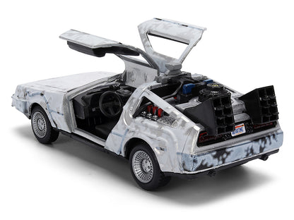 DMC DeLorean Time Machine Brushed Metal (Frost Version) "Back to the Future" (1985) Movie "40th Anniversary" Special Packaging "Hollywood Rides" Series 1/32 Diecast Model Car