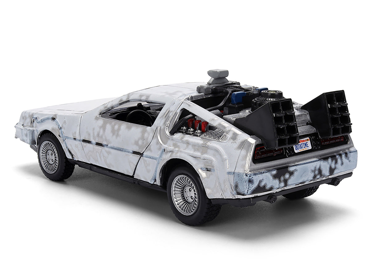 DMC DeLorean Time Machine Brushed Metal (Frost Version) "Back to the Future" (1985) Movie "40th Anniversary" Special Packaging "Hollywood Rides" Series 1/32 Diecast Model Car