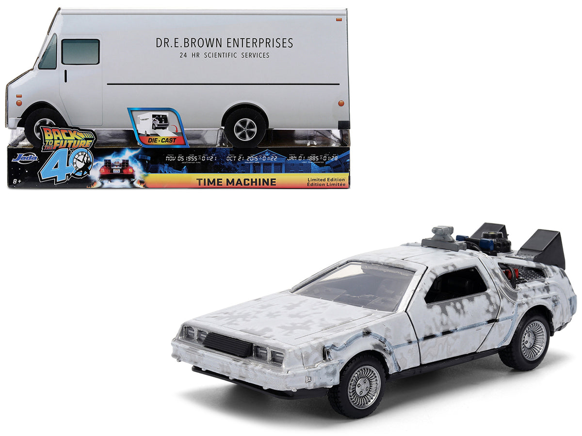 DMC DeLorean Time Machine Brushed Metal (Frost Version) "Back to the Future" (1985) Movie "40th Anniversary" Special Packaging "Hollywood Rides" Series 1/32 Diecast Model Car