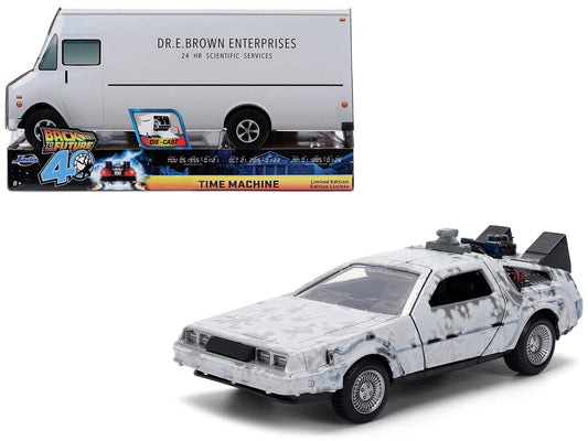 DMC DeLorean Time Machine Brushed Metal (Frost Version) "Back to the Future" (1985) Movie "40th Anniversary" Special Packaging "Hollywood Rides" Series 1/32 Diecast Model Car