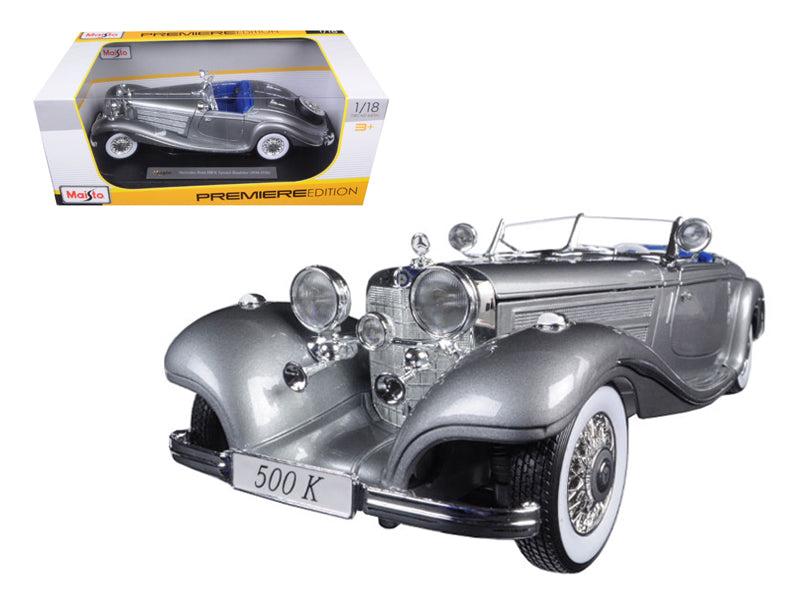 1936 Mercedes 500K Special Roadster Grey 1/18 Diecast Model Car