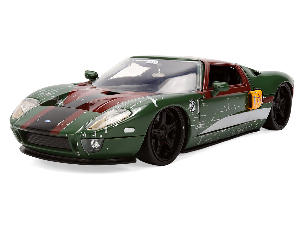 2005 Ford GT Green (Weathered) with Graphics and Boba Fett Figure "Star Wars" Franchise "Hollywood Rides" Series 1/24 Diecast Model Car