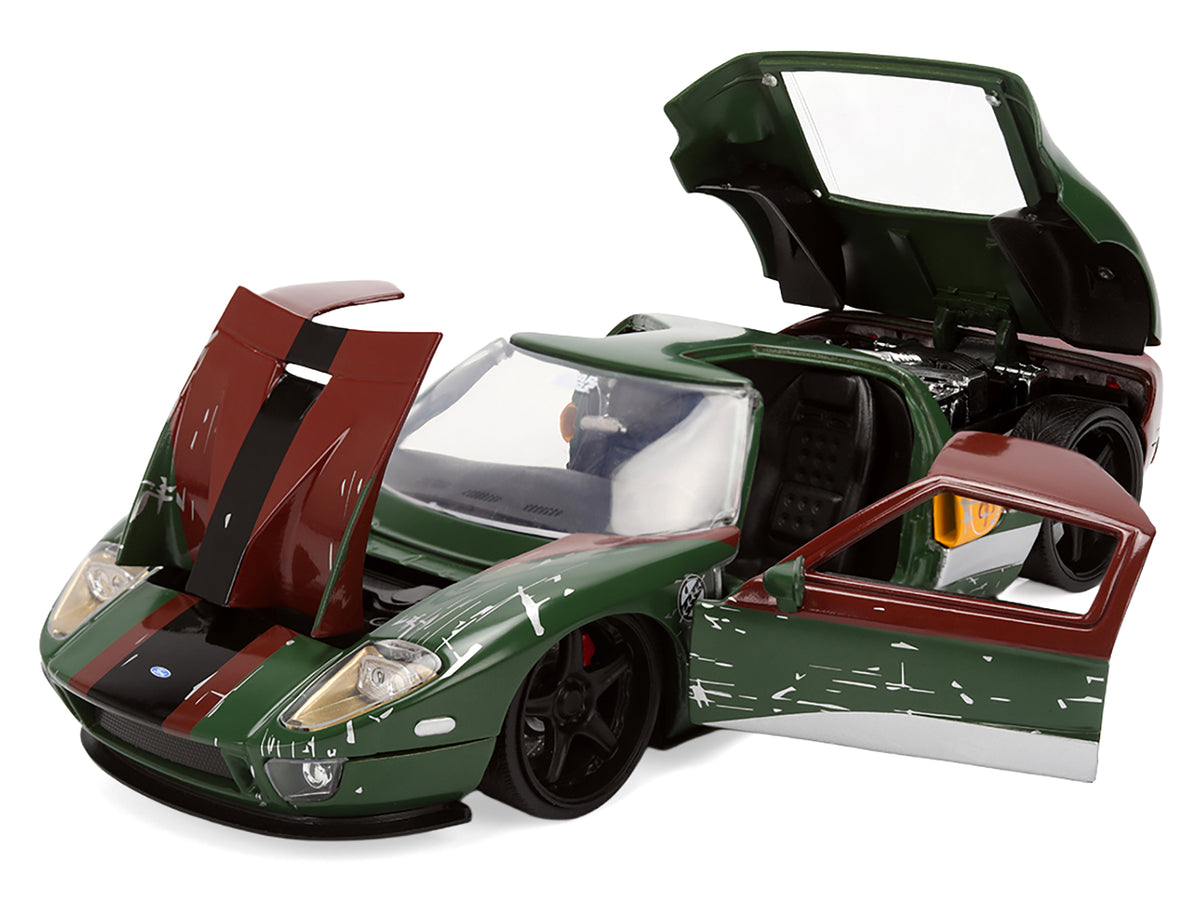 2005 Ford GT Green (Weathered) with Graphics and Boba Fett Figure "Star Wars" Franchise "Hollywood Rides" Series 1/24 Diecast Model Car
