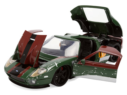 2005 Ford GT Green (Weathered) with Graphics and Boba Fett Figure "Star Wars" Franchise "Hollywood Rides" Series 1/24 Diecast Model Car