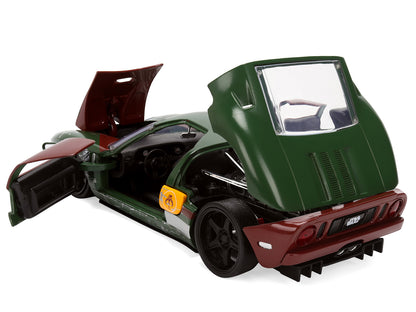 2005 Ford GT Green (Weathered) with Graphics and Boba Fett Figure "Star Wars" Franchise "Hollywood Rides" Series 1/24 Diecast Model Car