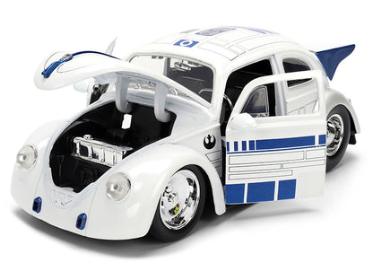 1959 Volkswagen Drag Beetle White with Graphics and R2-D2 Figure "Star Wars" Franchise "Hollywood Rides" Series 1/24 Diecast Model Car