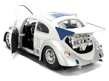 1959 Volkswagen Drag Beetle White with Graphics and R2-D2 Figure "Star Wars" Franchise "Hollywood Rides" Series 1/24 Diecast Model Car