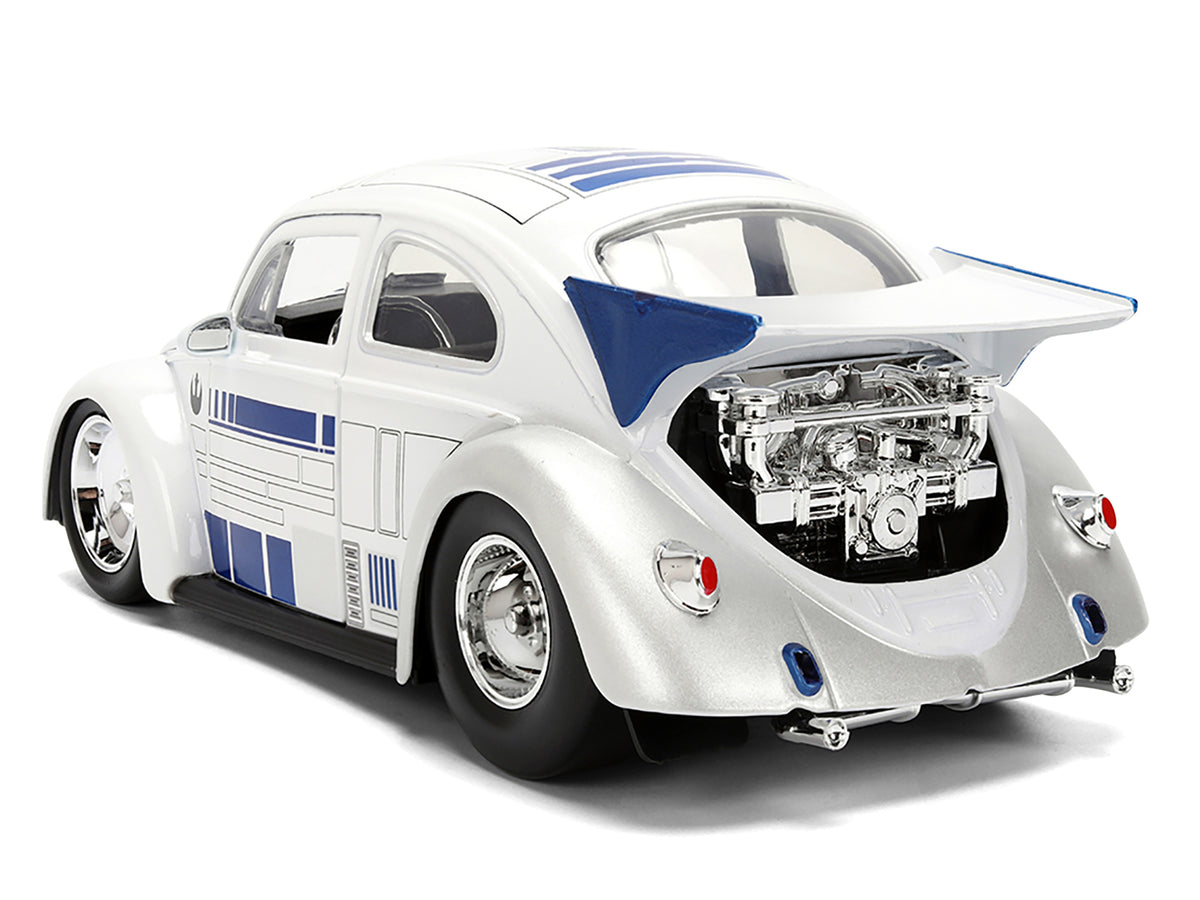 1959 Volkswagen Drag Beetle White with Graphics and R2-D2 Figure "Star Wars" Franchise "Hollywood Rides" Series 1/24 Diecast Model Car