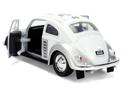 1959 Volkswagen Beetle "R2-D2" Livery White with Graphics "Star Wars" Franchise "Hollywood Rides" Series 1/32 Diecast Model Car